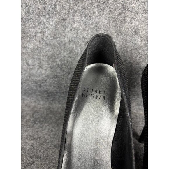 Stuart Weitzman Shoes Womens Size 7 Black Glitter Peep Toe Pumps Dress SW 58811 - Picture 2 of 8